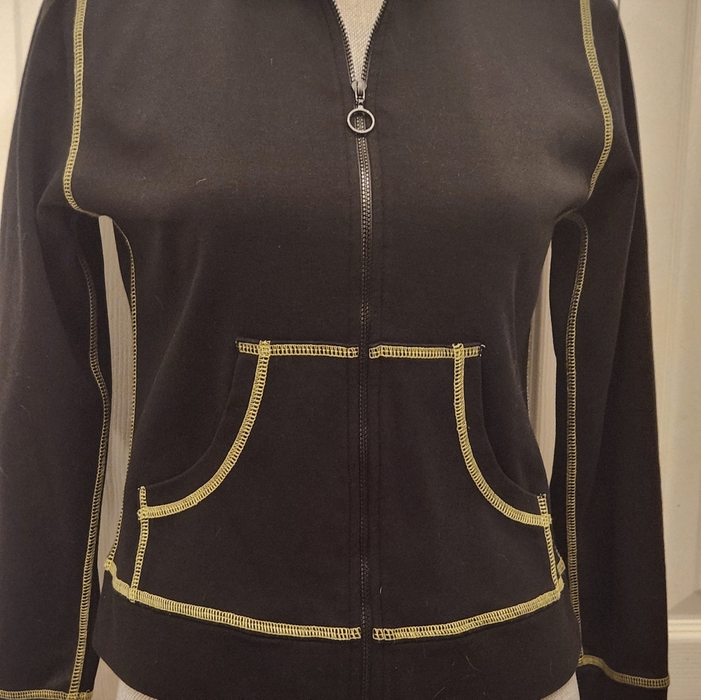 Bolle Black Zip-Up Jacket with Yellow Stitching